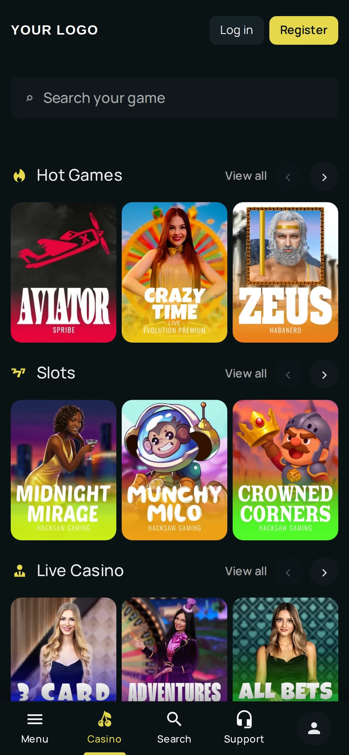 BETJUNCTION casino lobby on a mobile viewport